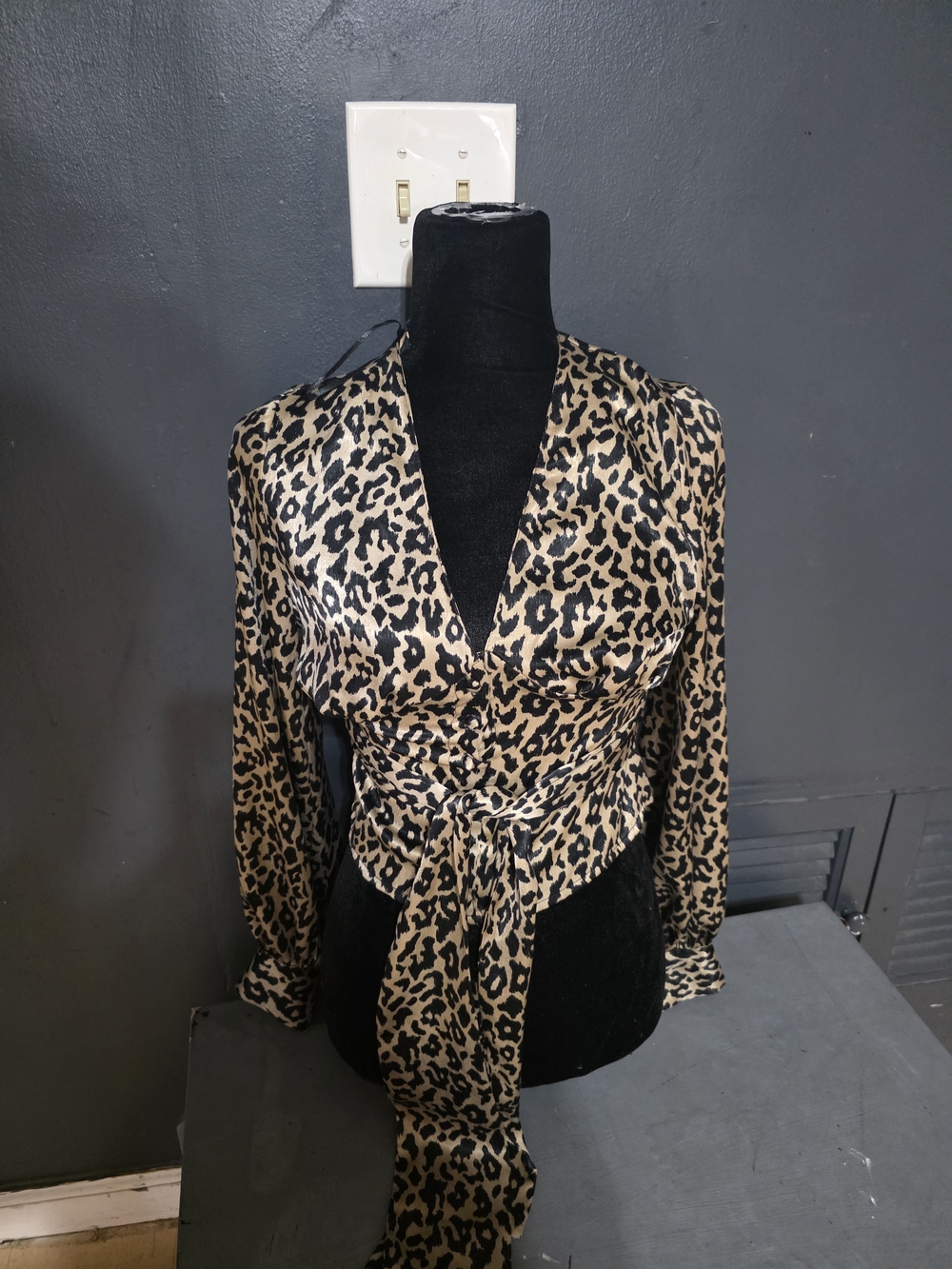 Topshop Leopard Print Wrap Blouse in Tan and Black